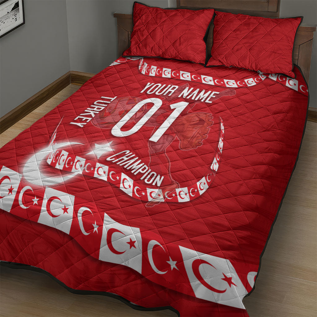 Personalized Turkey Football Bozkurt Mascot Quilt Bed Set Turkish Flag Crescent Moon Red And White Comic Art