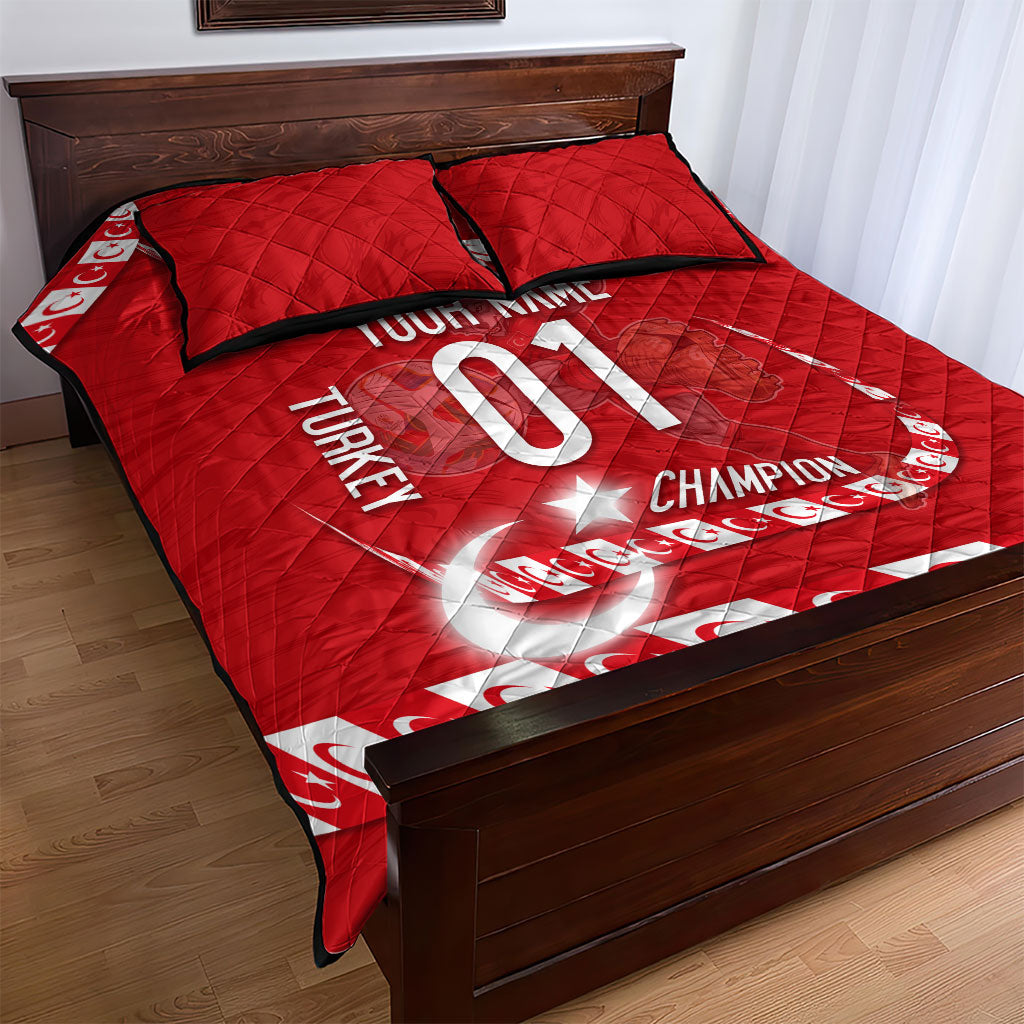 Personalized Turkey Football Bozkurt Mascot Quilt Bed Set Turkish Flag Crescent Moon Red And White Comic Art