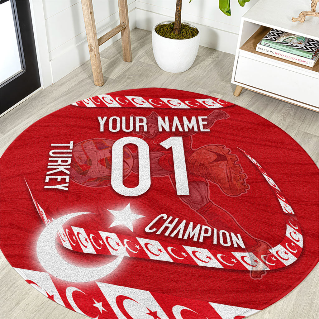 Personalized Turkey Football Bozkurt Mascot Round Carpet Turkish Flag Crescent Moon Red And White Comic Art