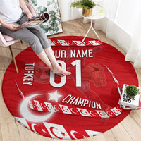 Personalized Turkey Football Bozkurt Mascot Round Carpet Turkish Flag Crescent Moon Red And White Comic Art