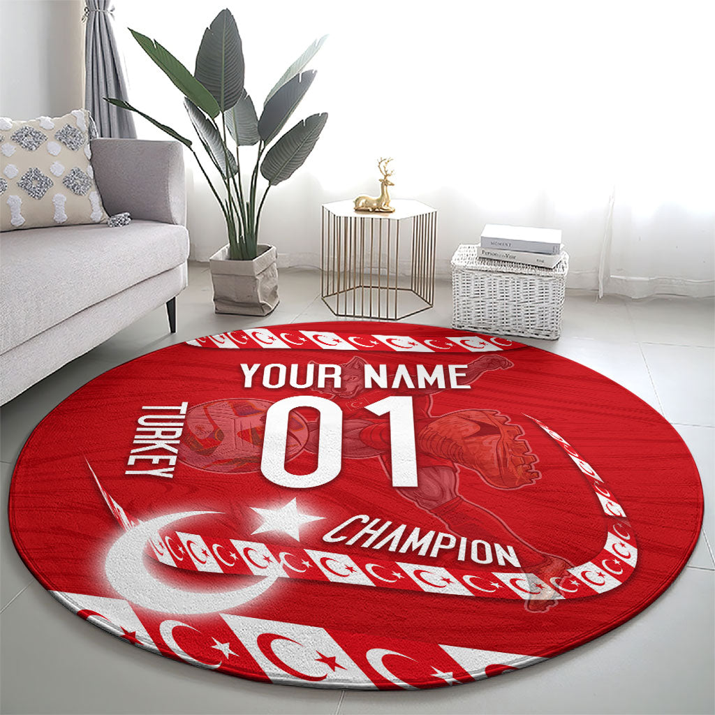 Personalized Turkey Football Bozkurt Mascot Round Carpet Turkish Flag Crescent Moon Red And White Comic Art