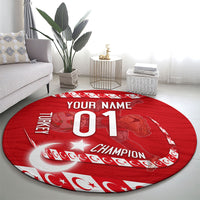Personalized Turkey Football Bozkurt Mascot Round Carpet Turkish Flag Crescent Moon Red And White Comic Art