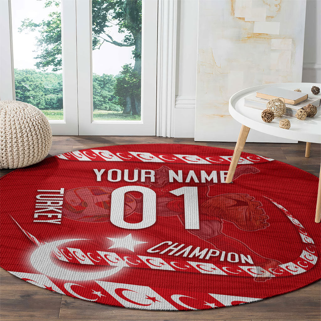 Personalized Turkey Football Bozkurt Mascot Round Carpet Turkish Flag Crescent Moon Red And White Comic Art