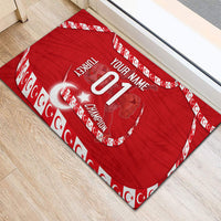 Personalized Turkey Football Bozkurt Mascot Rubber Doormat Turkish Flag Crescent Moon Red And White Comic Art