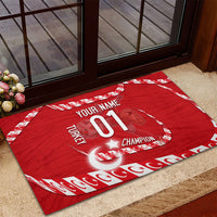 Personalized Turkey Football Bozkurt Mascot Rubber Doormat Turkish Flag Crescent Moon Red And White Comic Art