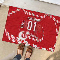 Personalized Turkey Football Bozkurt Mascot Rubber Doormat Turkish Flag Crescent Moon Red And White Comic Art