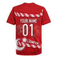Personalized Turkey Football Bozkurt Mascot Rugby Jersey Turkish Flag Crescent Moon Red And White Comic Art
