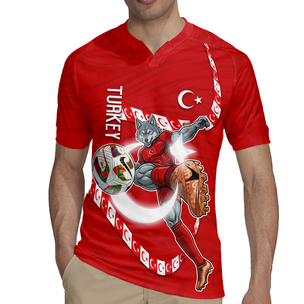 Personalized Turkey Football Bozkurt Mascot Rugby Jersey Turkish Flag Crescent Moon Red And White Comic Art