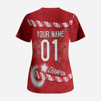 Personalized Turkey Football Bozkurt Mascot Scrub Top Turkish Flag Crescent Moon Red And White Comic Art