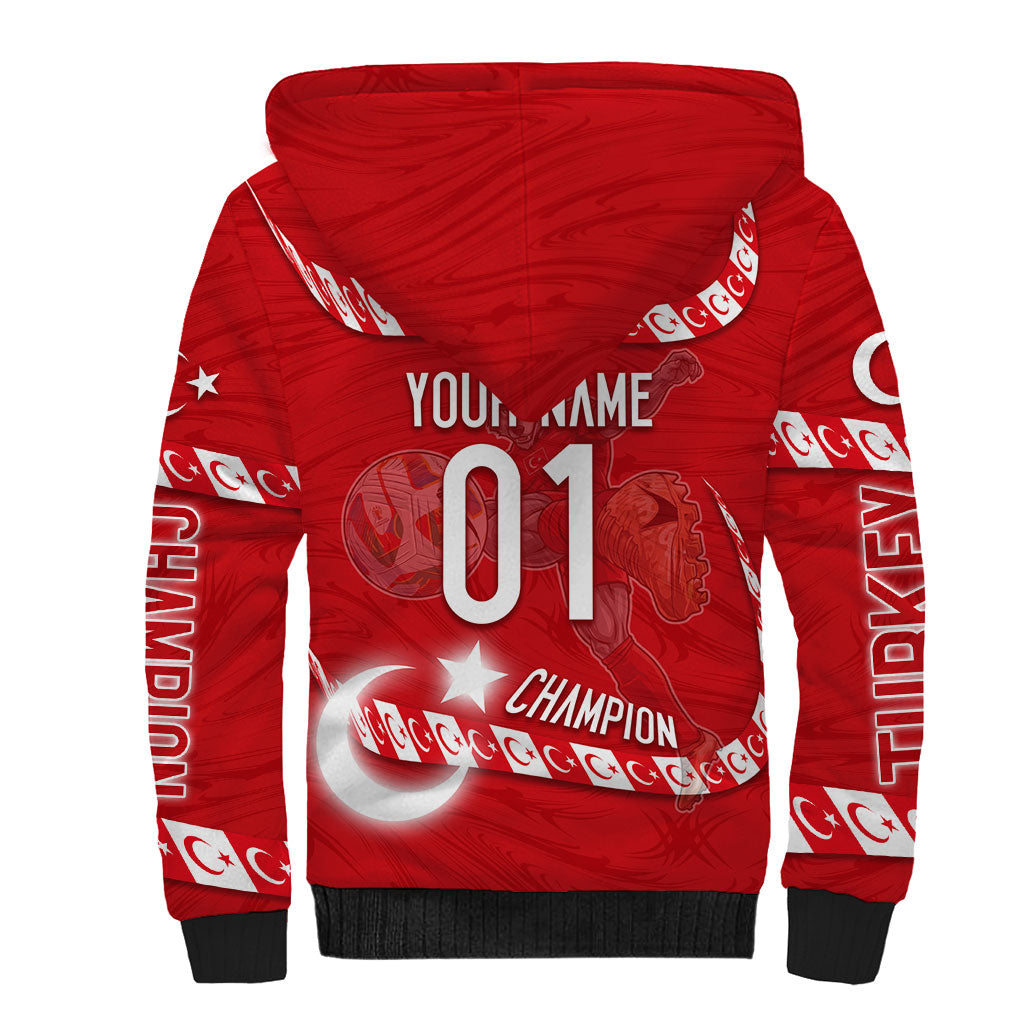 Personalized Turkey Football Bozkurt Mascot Sherpa Hoodie Turkish Flag Crescent Moon Red And White Comic Art