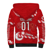 Personalized Turkey Football Bozkurt Mascot Sherpa Hoodie Turkish Flag Crescent Moon Red And White Comic Art