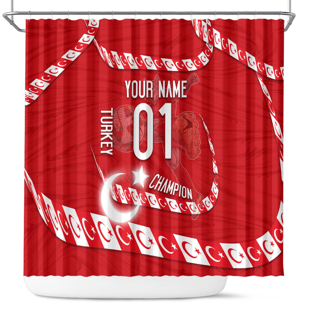 Personalized Turkey Football Bozkurt Mascot Shower Curtain Turkish Flag Crescent Moon Red And White Comic Art