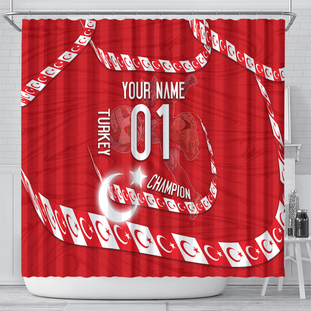 Personalized Turkey Football Bozkurt Mascot Shower Curtain Turkish Flag Crescent Moon Red And White Comic Art