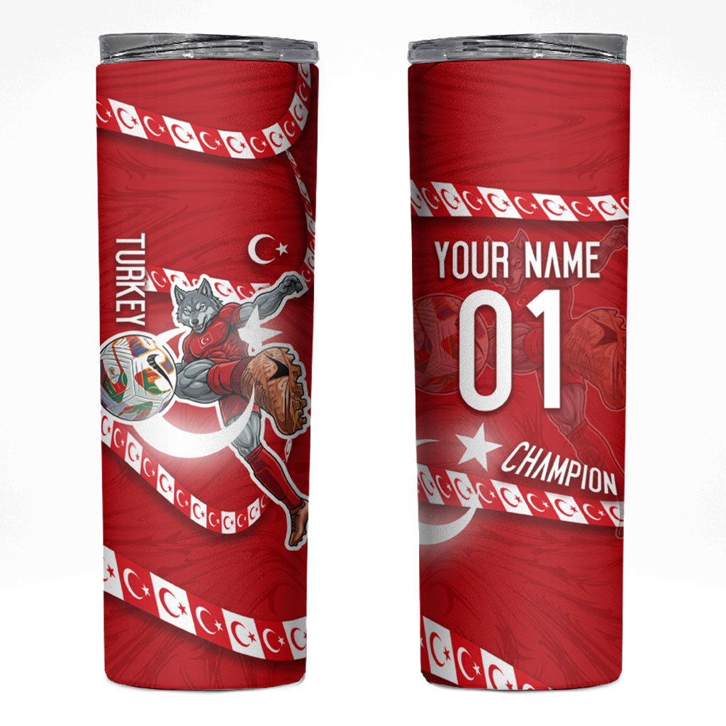 Personalized Turkey Football Bozkurt Mascot Skinny Tumbler Turkish Flag Crescent Moon Red And White Comic Art