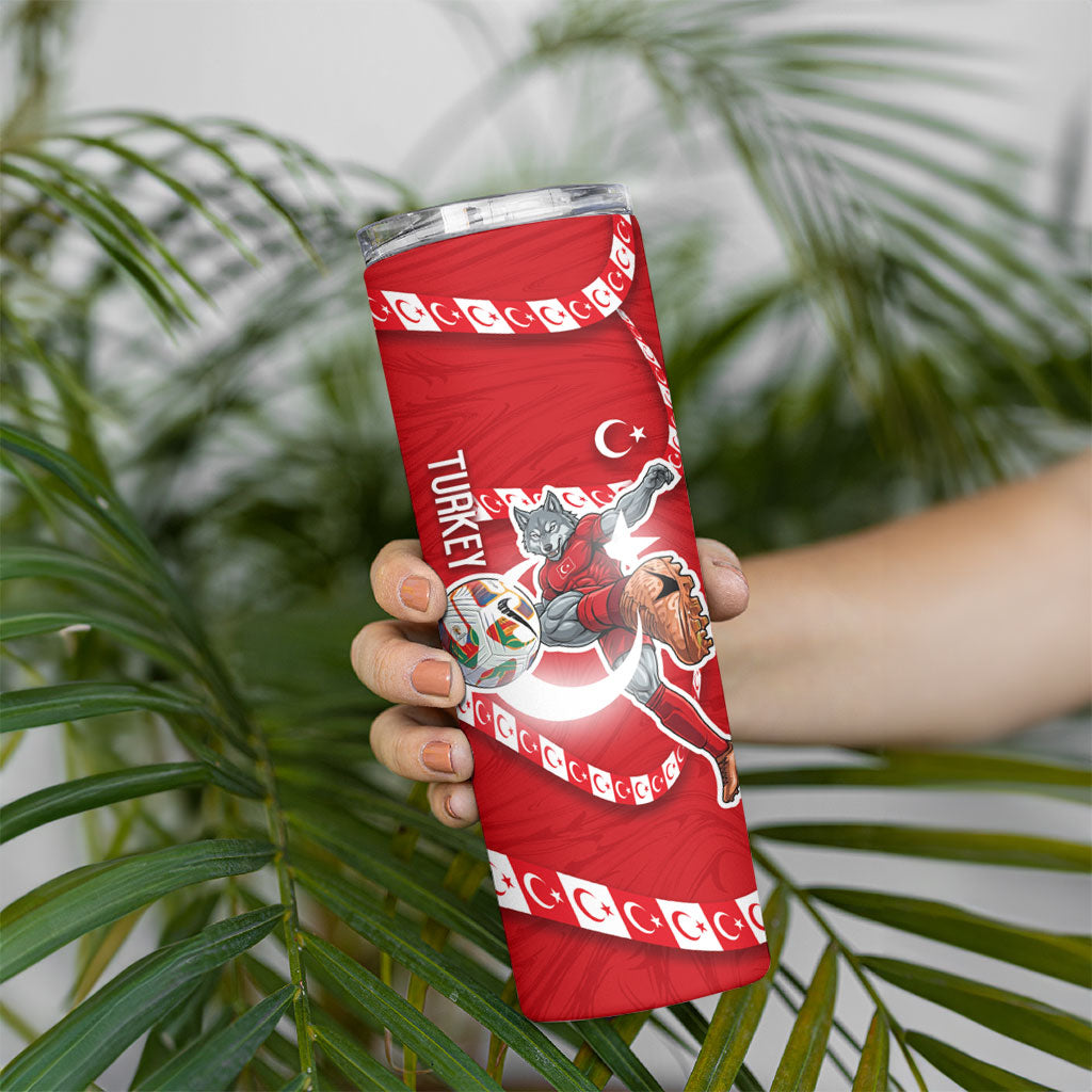 Personalized Turkey Football Bozkurt Mascot Skinny Tumbler Turkish Flag Crescent Moon Red And White Comic Art
