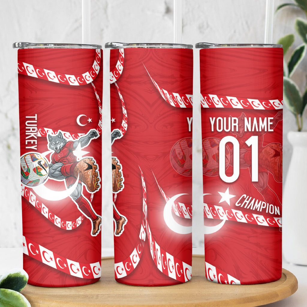 Personalized Turkey Football Bozkurt Mascot Skinny Tumbler Turkish Flag Crescent Moon Red And White Comic Art