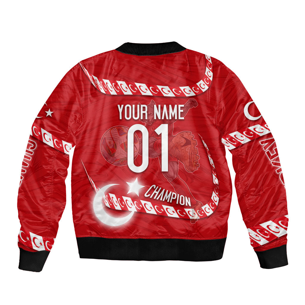Personalized Turkey Football Bozkurt Mascot Sleeve Zip Bomber Jacket Turkish Flag Crescent Moon Red And White Comic Art