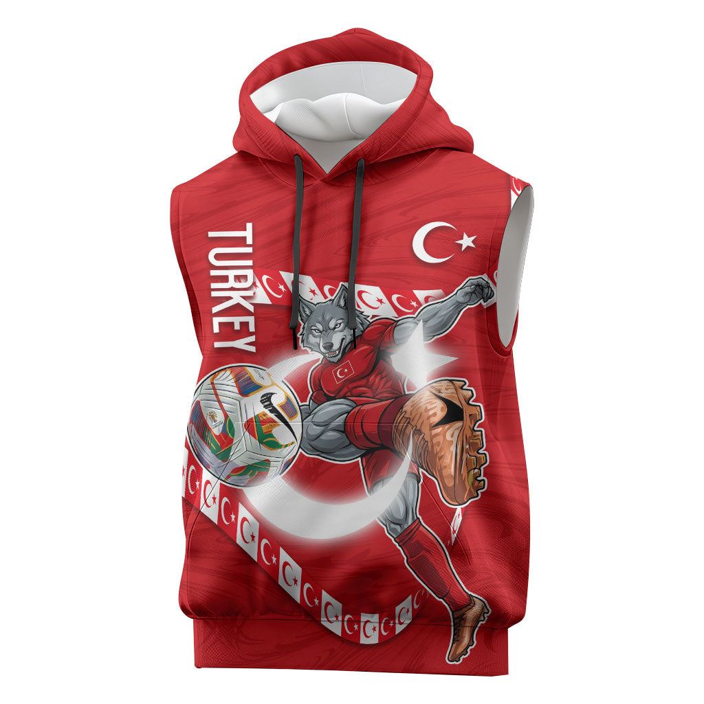 Personalized Turkey Football Bozkurt Mascot Sleeveless Hoodie Turkish Flag Crescent Moon Red And White Comic Art