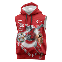 Personalized Turkey Football Bozkurt Mascot Sleeveless Hoodie Turkish Flag Crescent Moon Red And White Comic Art