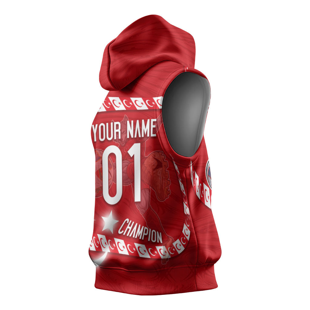 Personalized Turkey Football Bozkurt Mascot Sleeveless Hoodie Turkish Flag Crescent Moon Red And White Comic Art