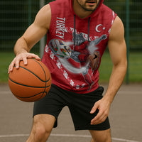 Personalized Turkey Football Bozkurt Mascot Sleeveless Hoodie Turkish Flag Crescent Moon Red And White Comic Art