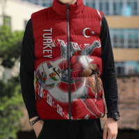 Personalized Turkey Football Bozkurt Mascot Sleeveless Puffer Jacket Turkish Flag Crescent Moon Red And White Comic Art