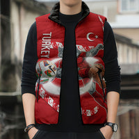 Personalized Turkey Football Bozkurt Mascot Sleeveless Puffer Jacket Turkish Flag Crescent Moon Red And White Comic Art