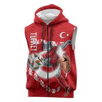 Personalized Turkey Football Bozkurt Mascot Sleeveless Zip Hoodie Turkish Flag Crescent Moon Red And White Comic Art