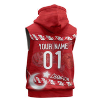 Personalized Turkey Football Bozkurt Mascot Sleeveless Zip Hoodie Turkish Flag Crescent Moon Red And White Comic Art