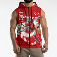 Personalized Turkey Football Bozkurt Mascot Sleeveless Zip Hoodie Turkish Flag Crescent Moon Red And White Comic Art