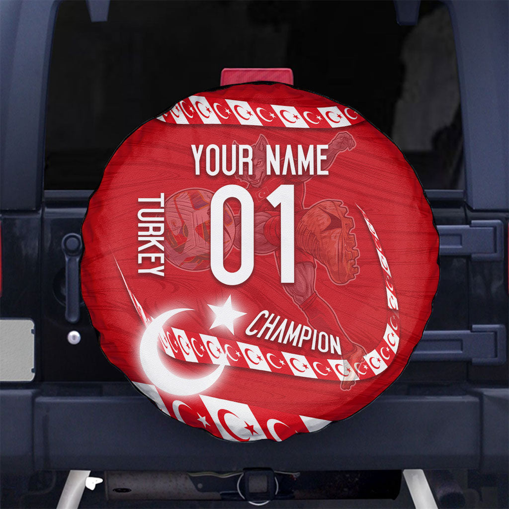 Personalized Turkey Football Bozkurt Mascot Spare Tire Cover Turkish Flag Crescent Moon Red And White Comic Art