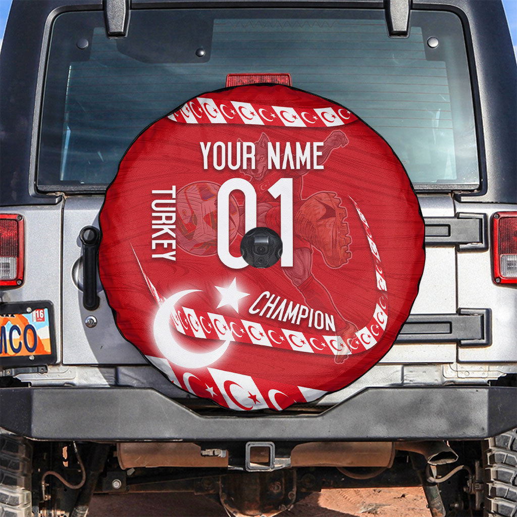 Personalized Turkey Football Bozkurt Mascot Spare Tire Cover Turkish Flag Crescent Moon Red And White Comic Art