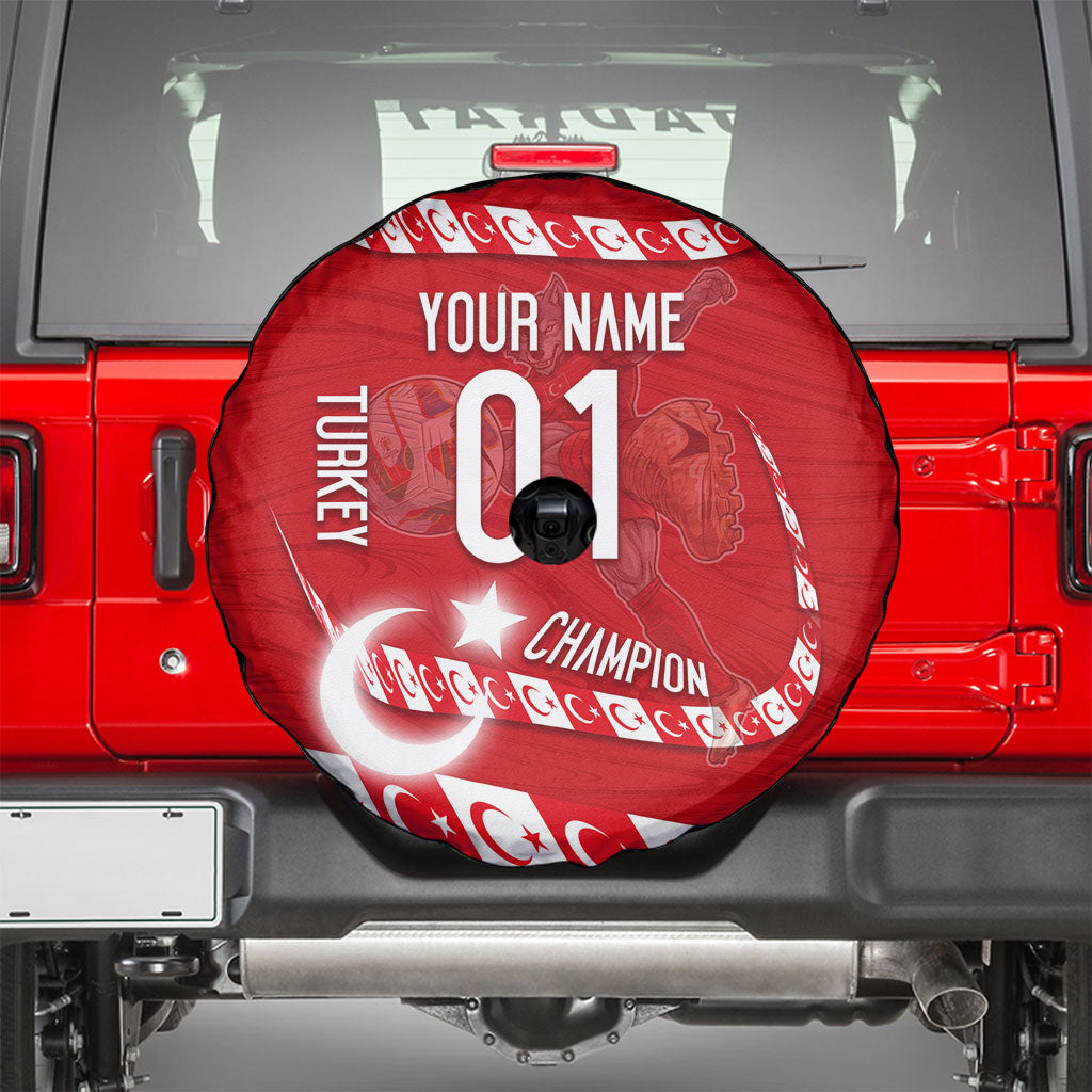 Personalized Turkey Football Bozkurt Mascot Spare Tire Cover Turkish Flag Crescent Moon Red And White Comic Art