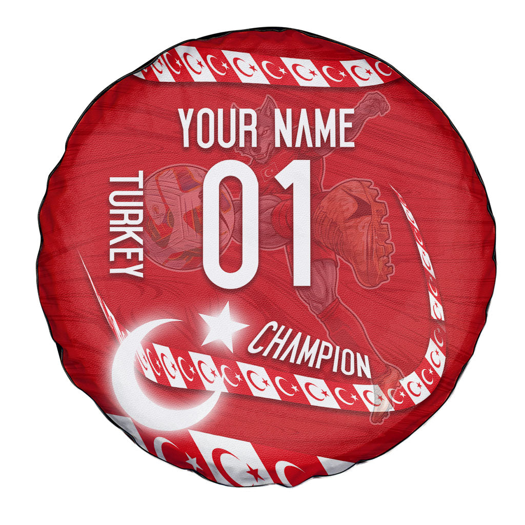 Personalized Turkey Football Bozkurt Mascot Spare Tire Cover Turkish Flag Crescent Moon Red And White Comic Art