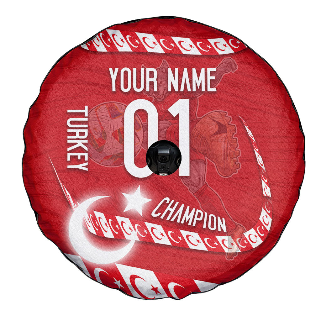 Personalized Turkey Football Bozkurt Mascot Spare Tire Cover Turkish Flag Crescent Moon Red And White Comic Art