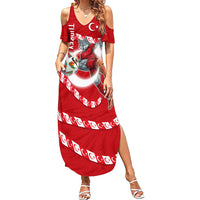 Personalized Turkey Football Bozkurt Mascot Summer Maxi Dress Turkish Flag Crescent Moon Red And White Comic Art