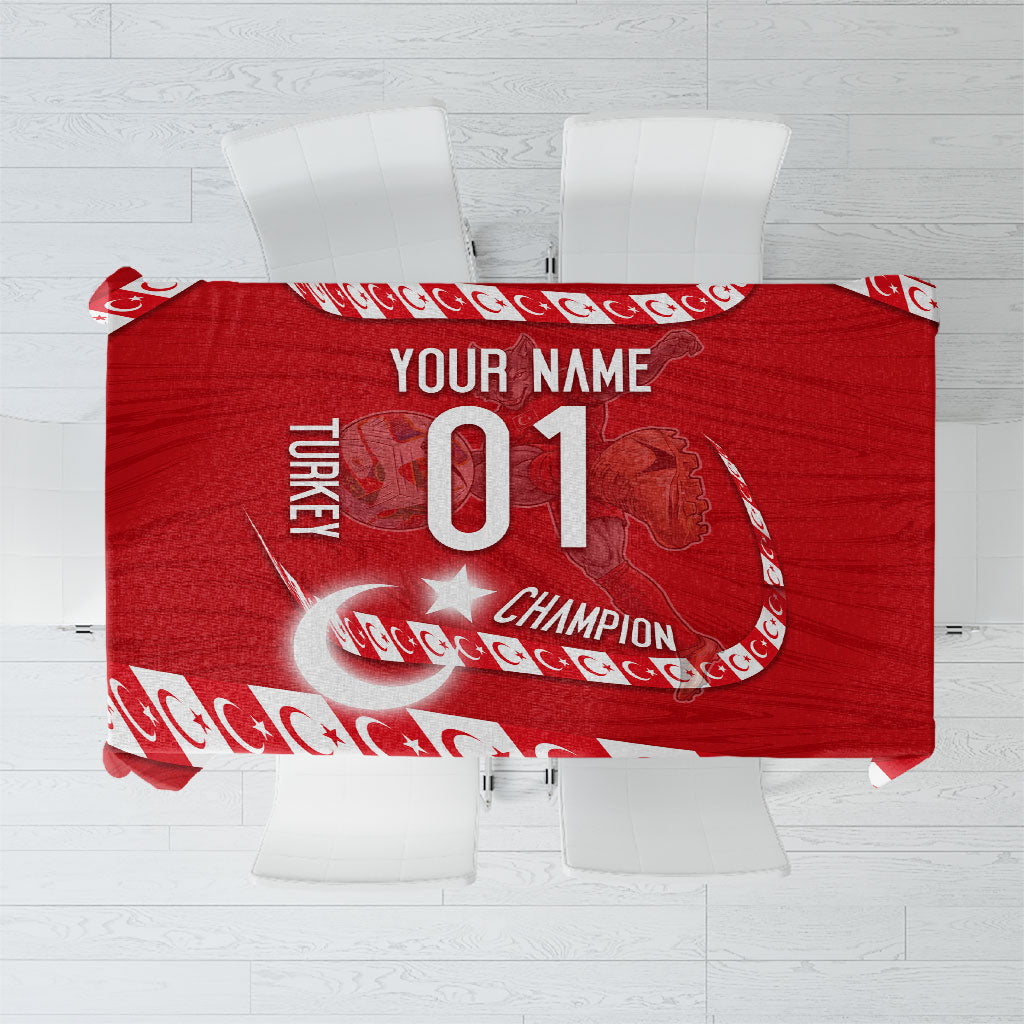 Personalized Turkey Football Bozkurt Mascot Tablecloth Turkish Flag Crescent Moon Red And White Comic Art