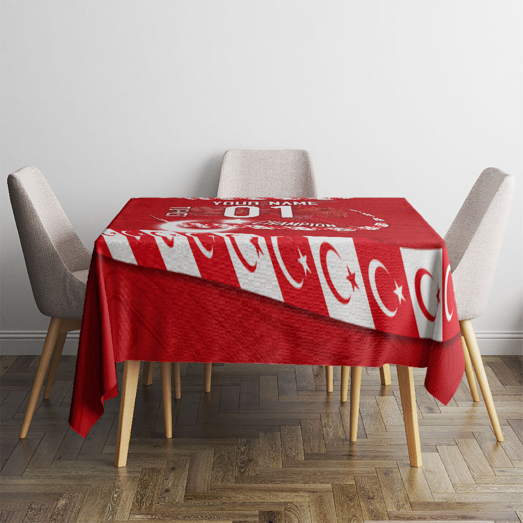 Personalized Turkey Football Bozkurt Mascot Tablecloth Turkish Flag Crescent Moon Red And White Comic Art
