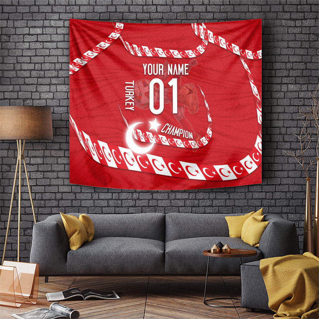 Personalized Turkey Football Bozkurt Mascot Tapestry Turkish Flag Crescent Moon Red And White Comic Art