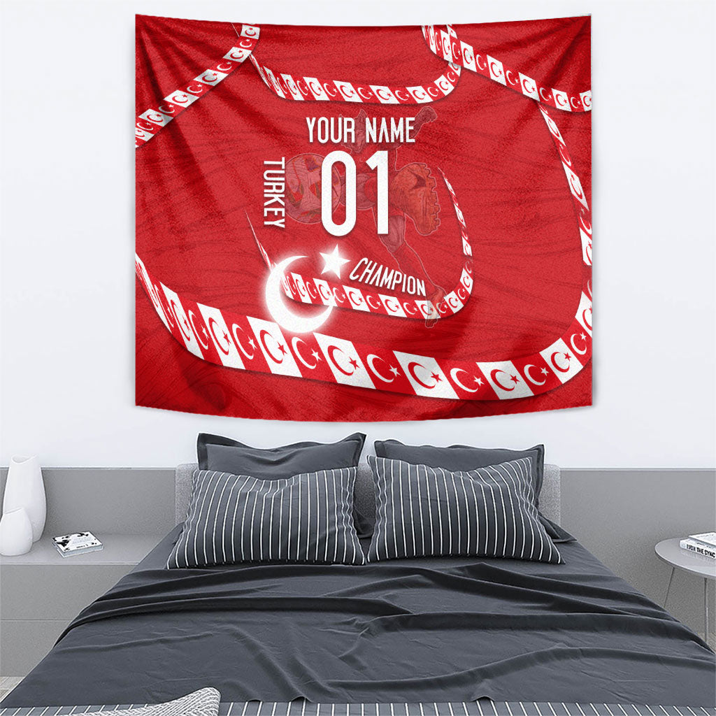 Personalized Turkey Football Bozkurt Mascot Tapestry Turkish Flag Crescent Moon Red And White Comic Art