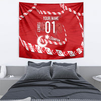 Personalized Turkey Football Bozkurt Mascot Tapestry Turkish Flag Crescent Moon Red And White Comic Art