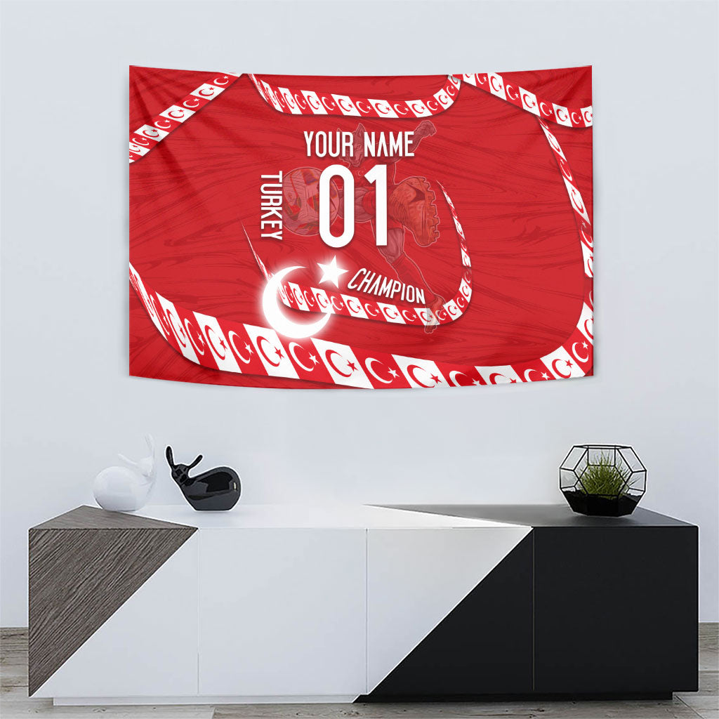 Personalized Turkey Football Bozkurt Mascot Tapestry Turkish Flag Crescent Moon Red And White Comic Art
