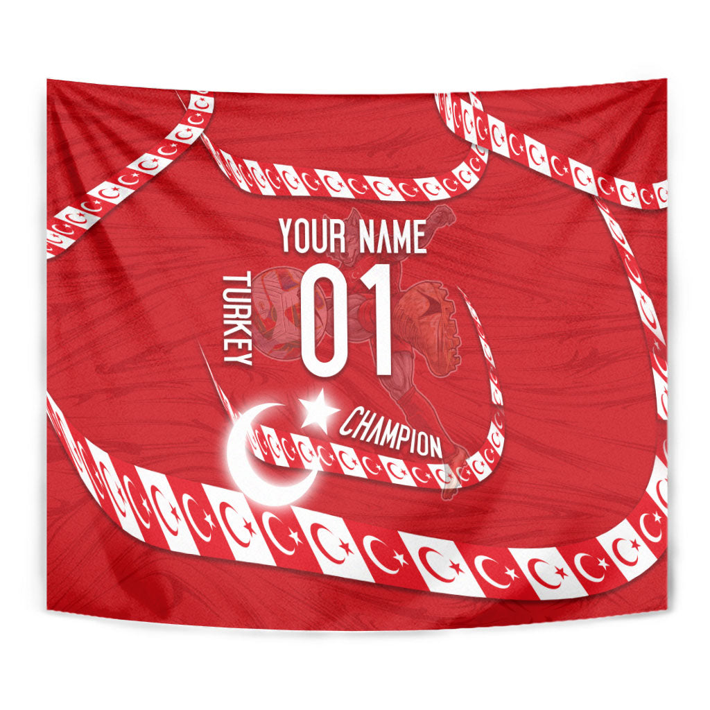 Personalized Turkey Football Bozkurt Mascot Tapestry Turkish Flag Crescent Moon Red And White Comic Art