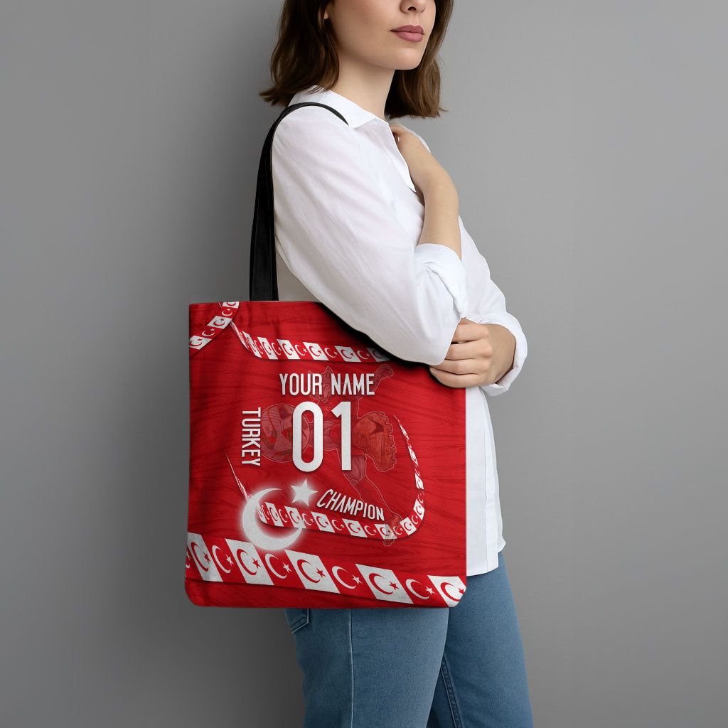 Personalized Turkey Football Bozkurt Mascot Tote Bag Turkish Flag Crescent Moon Red And White Comic Art