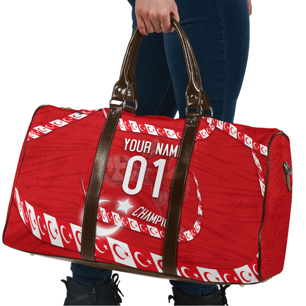 Personalized Turkey Football Bozkurt Mascot Travel Bag Turkish Flag Crescent Moon Red And White Comic Art