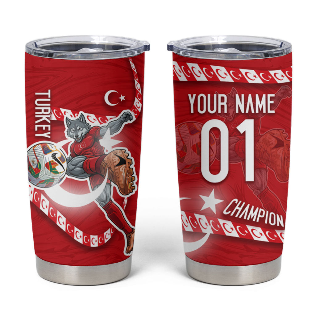 Personalized Turkey Football Bozkurt Mascot Tumbler Cup Turkish Flag Crescent Moon Red And White Comic Art