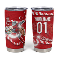 Personalized Turkey Football Bozkurt Mascot Tumbler Cup Turkish Flag Crescent Moon Red And White Comic Art