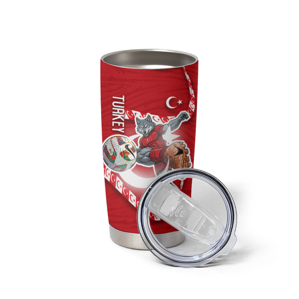 Personalized Turkey Football Bozkurt Mascot Tumbler Cup Turkish Flag Crescent Moon Red And White Comic Art