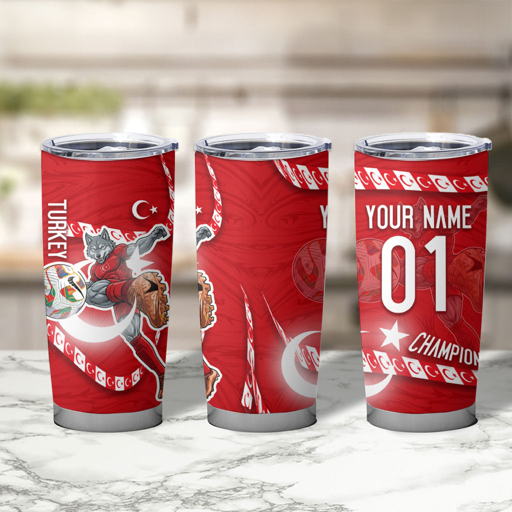 Personalized Turkey Football Bozkurt Mascot Tumbler Cup Turkish Flag Crescent Moon Red And White Comic Art