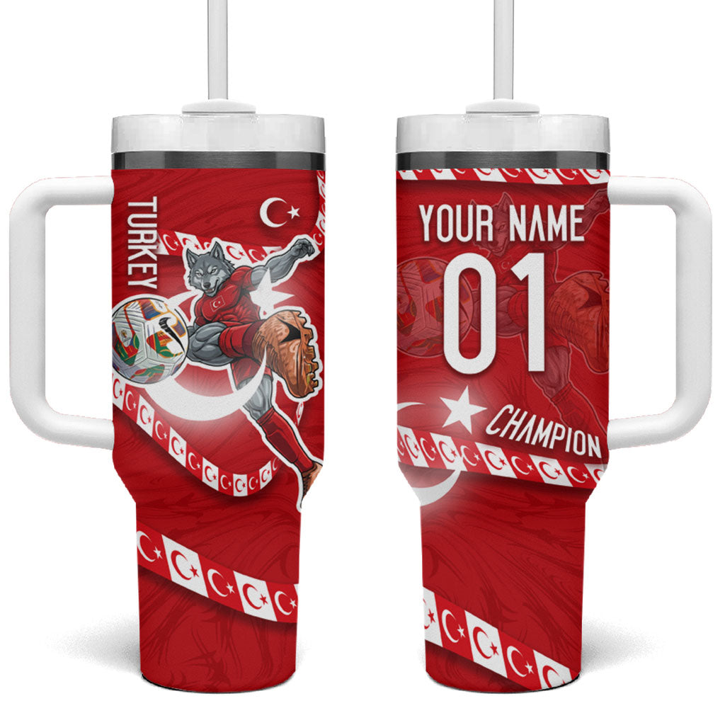 Personalized Turkey Football Bozkurt Mascot Tumbler With Handle Turkish Flag Crescent Moon Red And White Comic Art